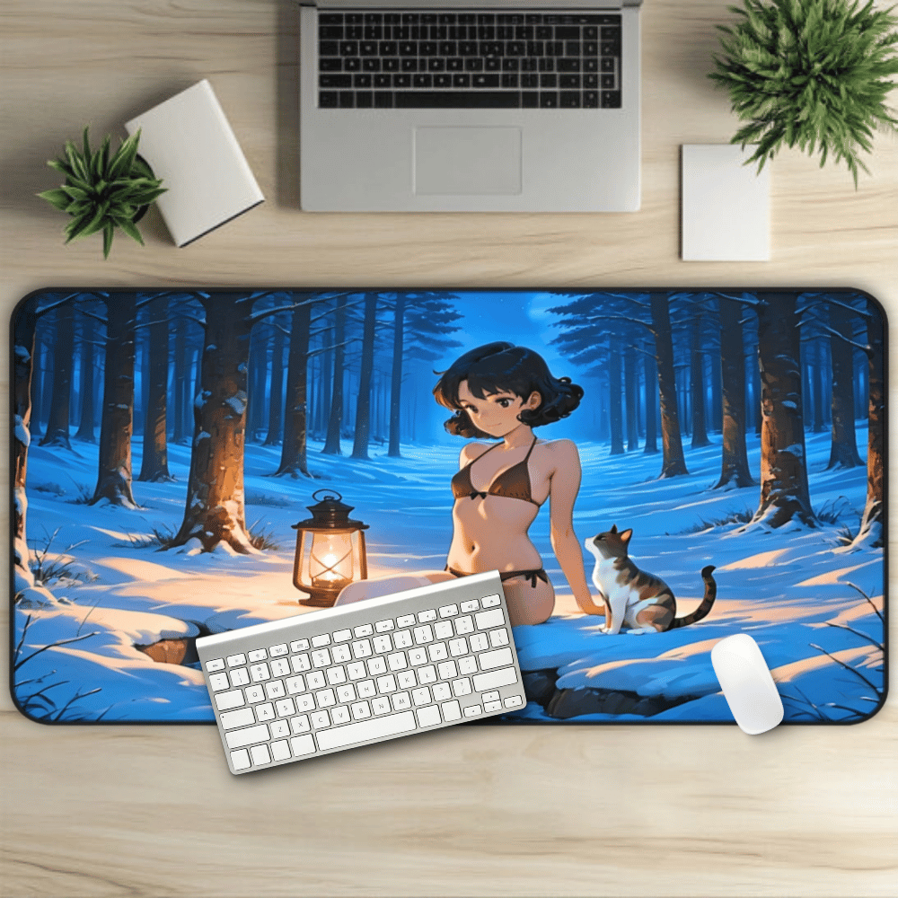 Yumeko – Moonlit Stray and Frozen Maid Lewd Desk Mat anime desk mat with dreamy waifu illustration in classic anime style, featuring a beautiful Japanese anime girl and soft aesthetic design