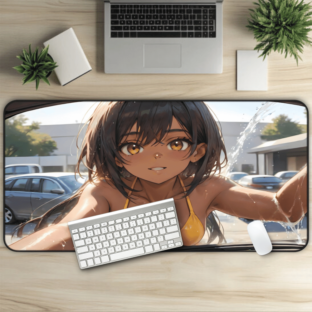 POV Car Wash Sexy Tan Skin Beauty Desk Mat sexy anime girl, lewd waifu artwork