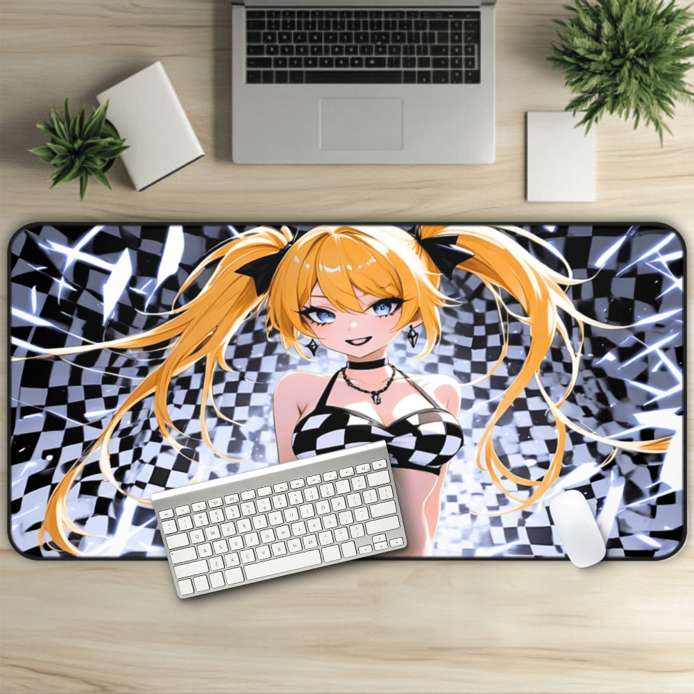 Sexy Blonde Anime Goth Girl Desk Mat sexy anime girl, lewd waifu artwork