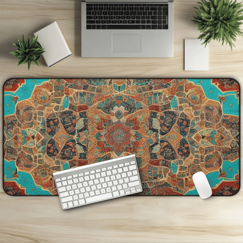 Euphrates Persian Carpet Desk Mat with Arabic, Middle Eastern rug textiles with unique oriental patterns perfect for beautiful desk aesthetics