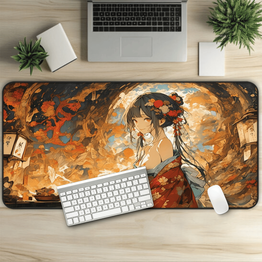 Nihonga – Lewd Autumn Lanterns & Crimson Petal Desk Mat