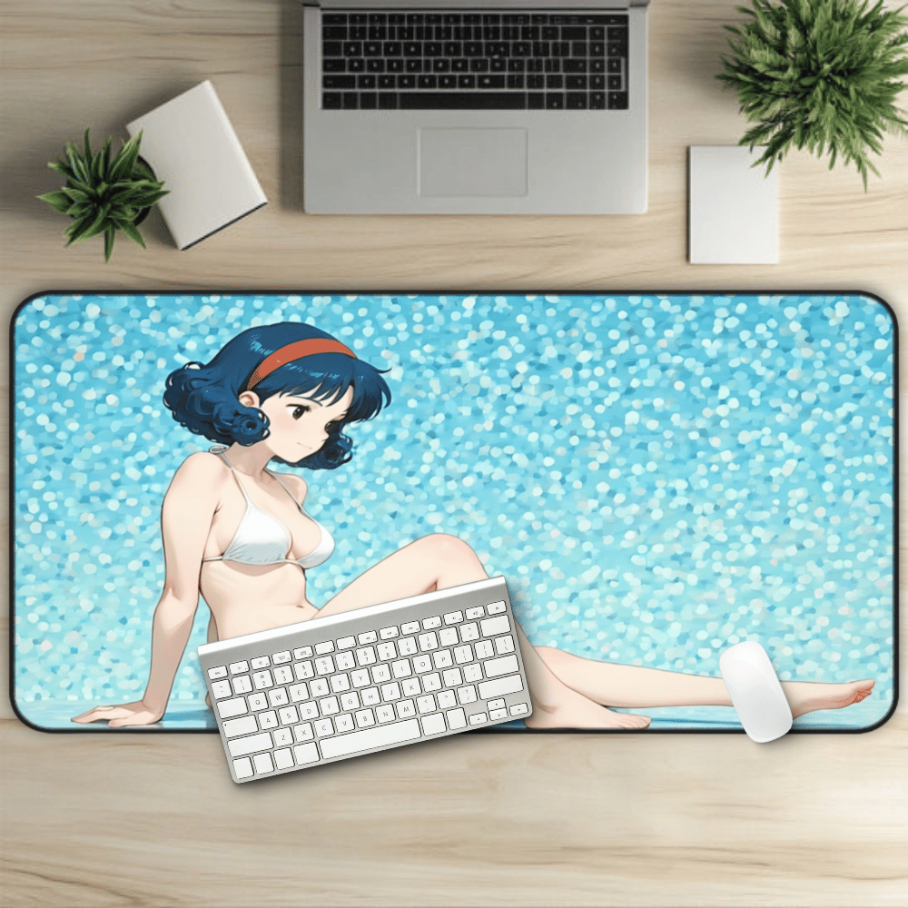 Yumeko – Lewd Dark Hair & White Bikini Anime Waifu Desk Mat