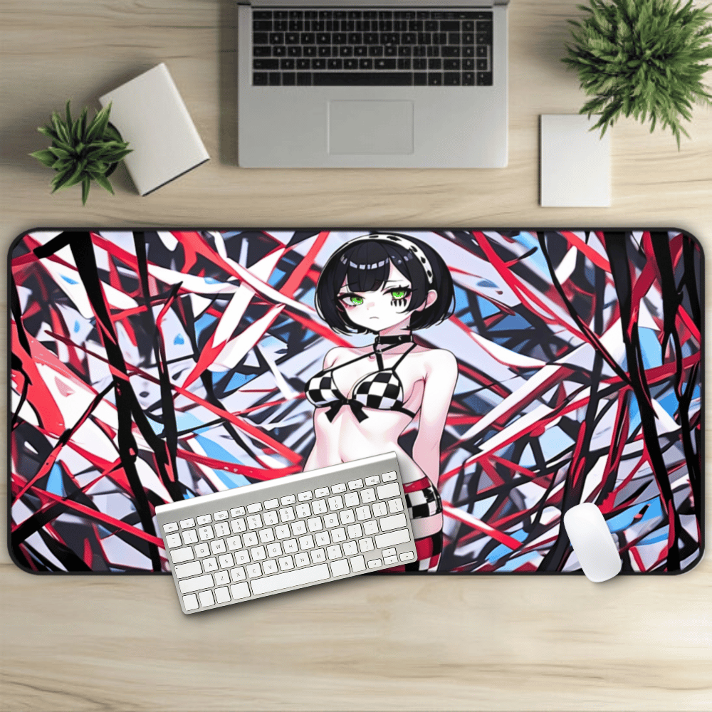 Sexy Rainbow Goth Girl Desk Mat sexy anime girl, lewd waifu artwork