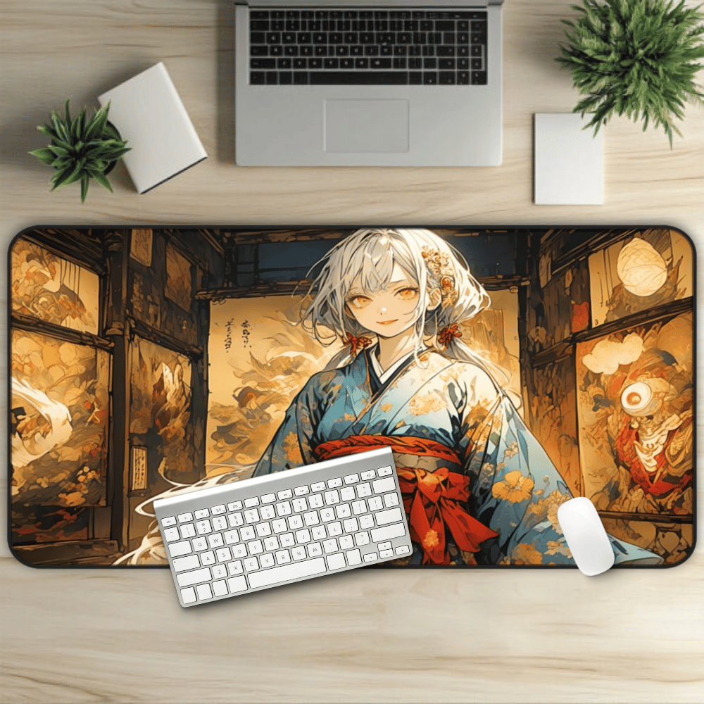 Nihonga - Silver Ghost & Blue Blossom Desk Mat