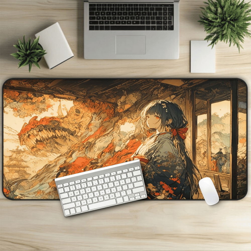Nihonga - Whispers of the Flame Desk Mat