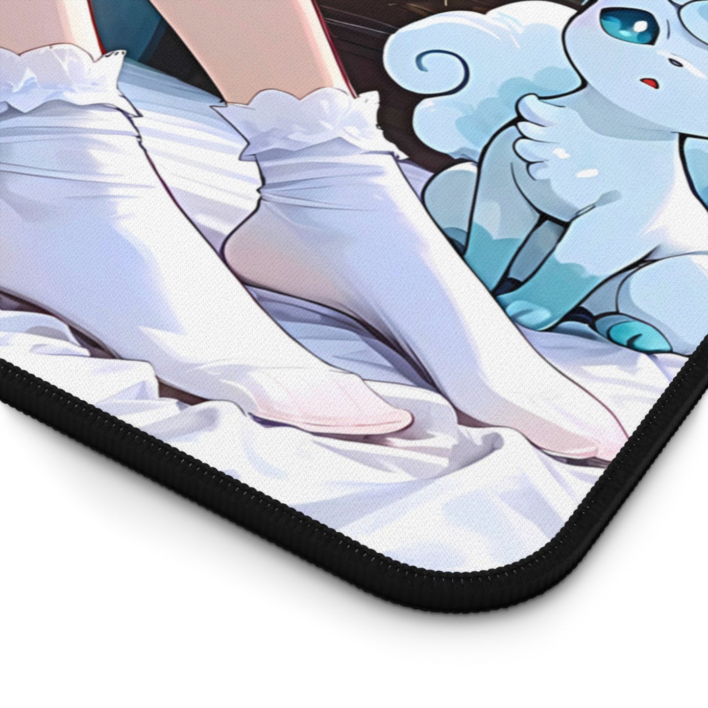 Cute Blonde Bedtime Gamer Girl In White Lingerie Anime Desk Mat