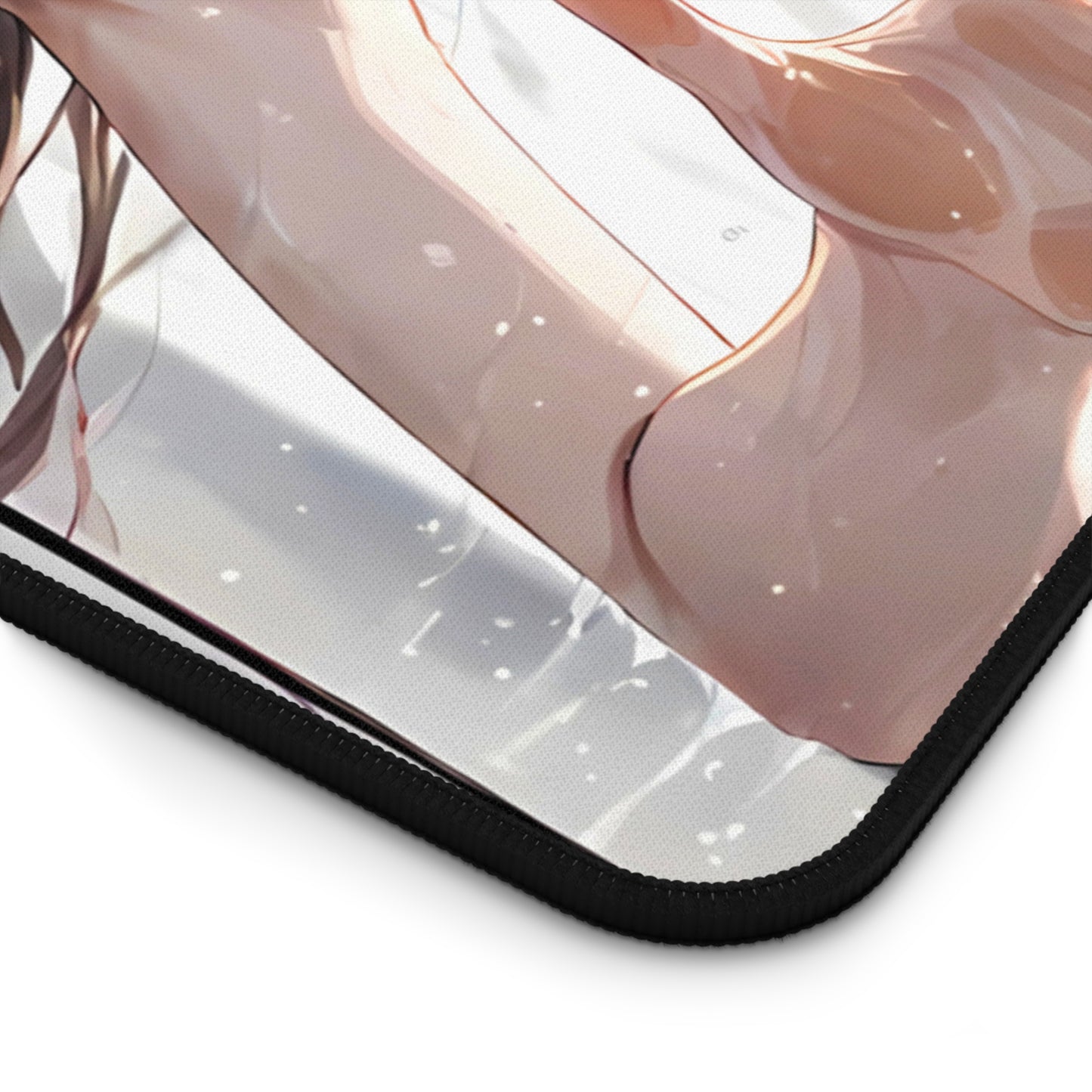 POV Car Wash Brown Hair Girl White Bikini Desk Mat sexy anime girl, lewd waifu artwork
