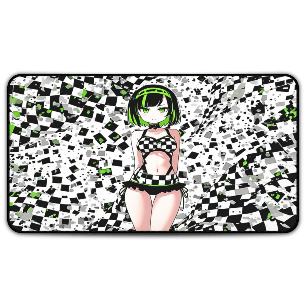 Cute Green Hair Goth Girl Desk Mat sexy anime girl, lewd waifu artwork