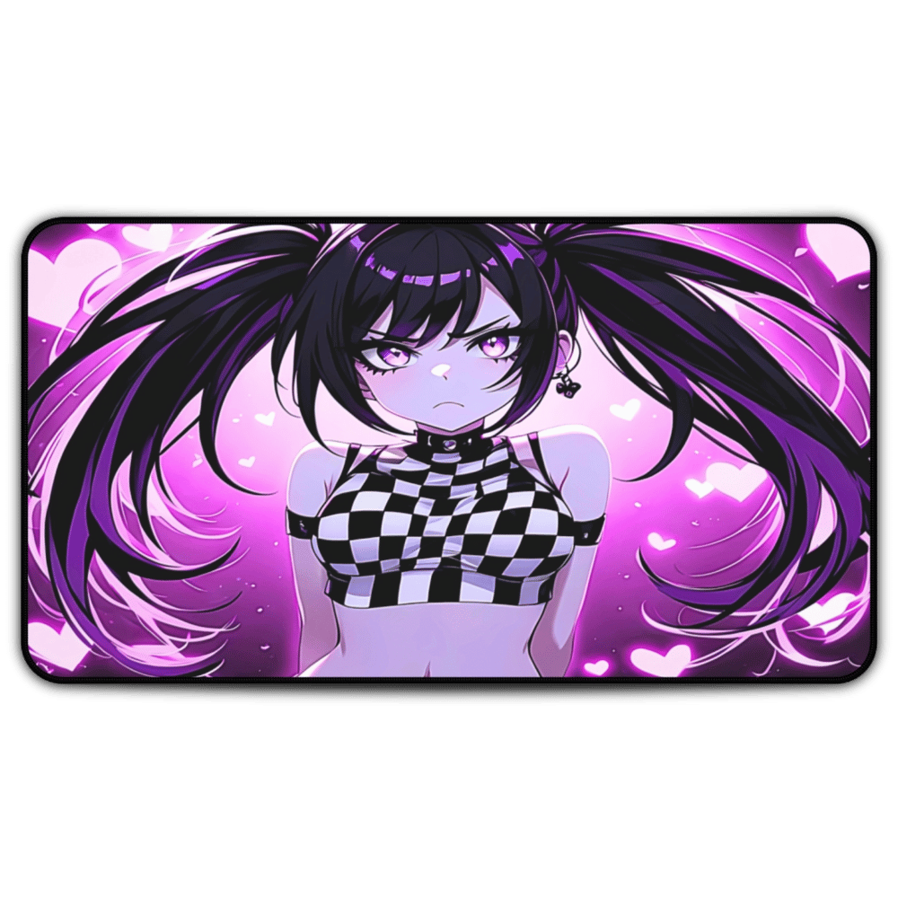 Beautiful Purple Hearts Goth Girl Desk Mat sexy anime girl, lewd waifu artwork