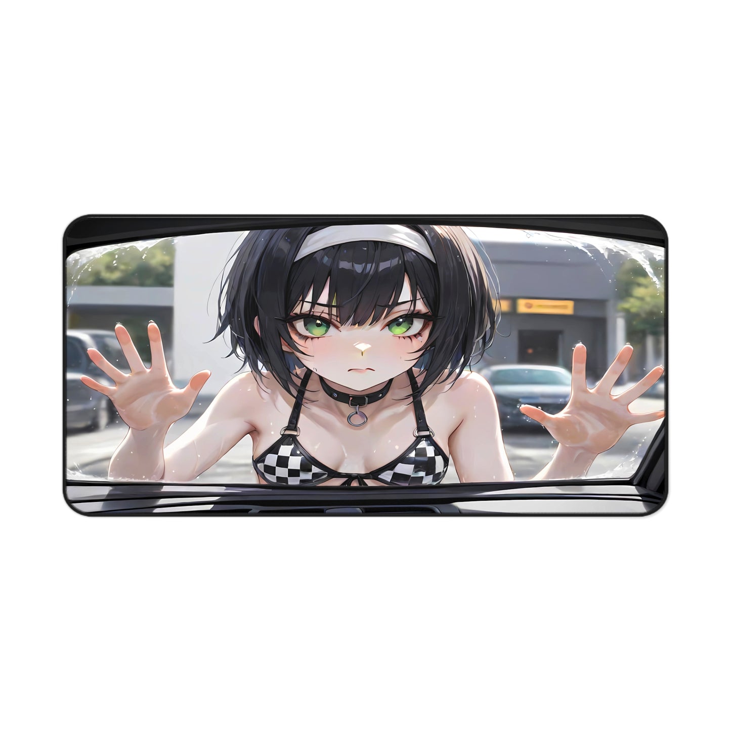 POV Car Wash Emo Girl Checkered Bikini Desk Mat sexy anime girl, lewd waifu artwork