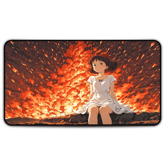 Yumeko – Nostalgia Under the Firey Sky Desk Mat anime desk mat with dreamy waifu illustration in classic anime style, featuring a beautiful Japanese anime girl and soft aesthetic design