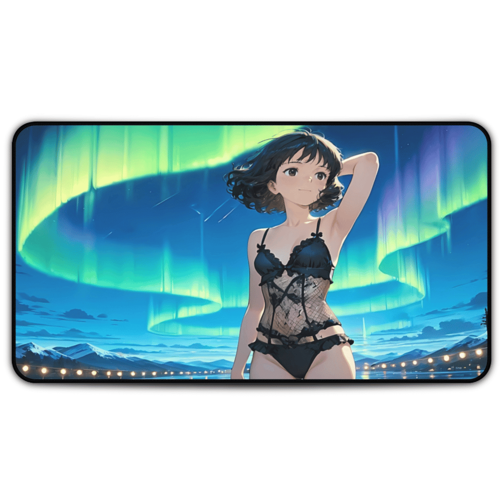 Yumeko – Aurora’s Secret Anime Desk Mat anime desk mat with dreamy waifu illustration in classic anime style, featuring a beautiful Japanese anime girl and soft aesthetic design