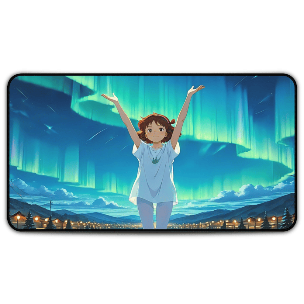 Yumeko – Aurora Blessing Desk Mat anime desk mat with dreamy waifu illustration in classic anime style, featuring a beautiful Japanese anime girl and soft aesthetic design