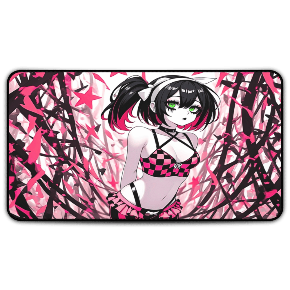 Gorgeous Pink Lingerie Goth Waifu Desk Mat sexy anime girl, lewd waifu artwork