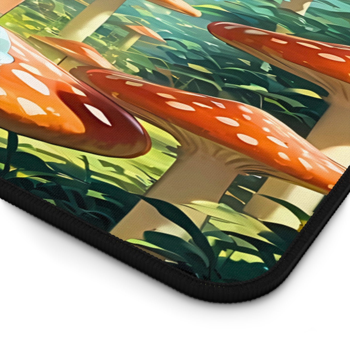 Yumeko – Forest Spirit & Giant Toadstool Desk Mat anime desk mat with dreamy waifu illustration in classic anime style, featuring a beautiful Japanese anime girl and soft aesthetic design