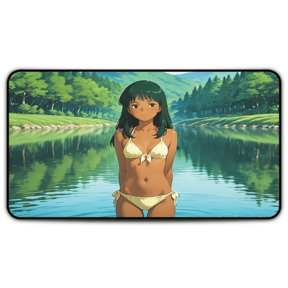 Yumeko – Forest Lake Waifu Desk Mat anime desk mat with dreamy waifu illustration in classic anime style, featuring a beautiful Japanese anime girl and soft aesthetic design