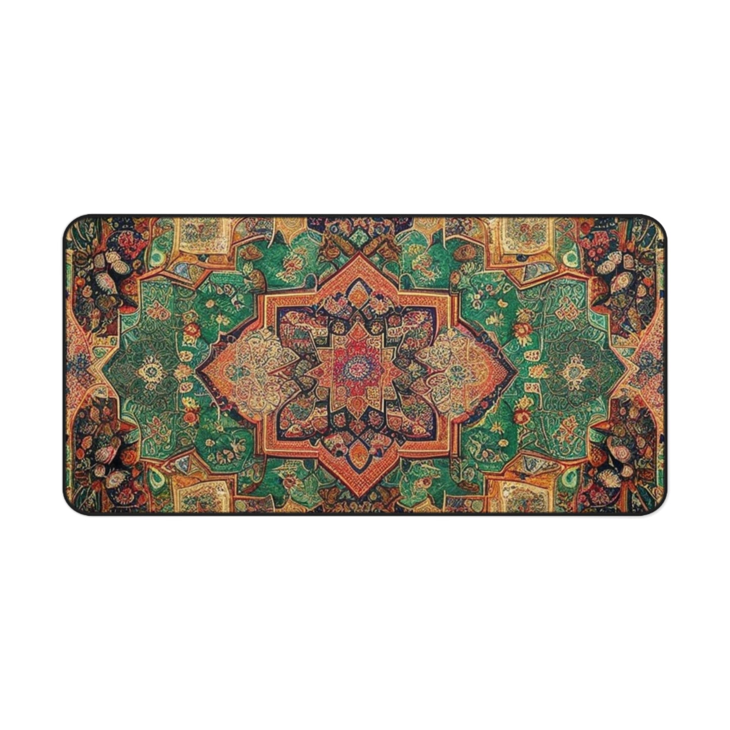 Emerald Visions Persian Carpet Desk Mat with Arabic, Middle Eastern rug textiles with unique oriental patterns perfect for beautiful desk aesthetics