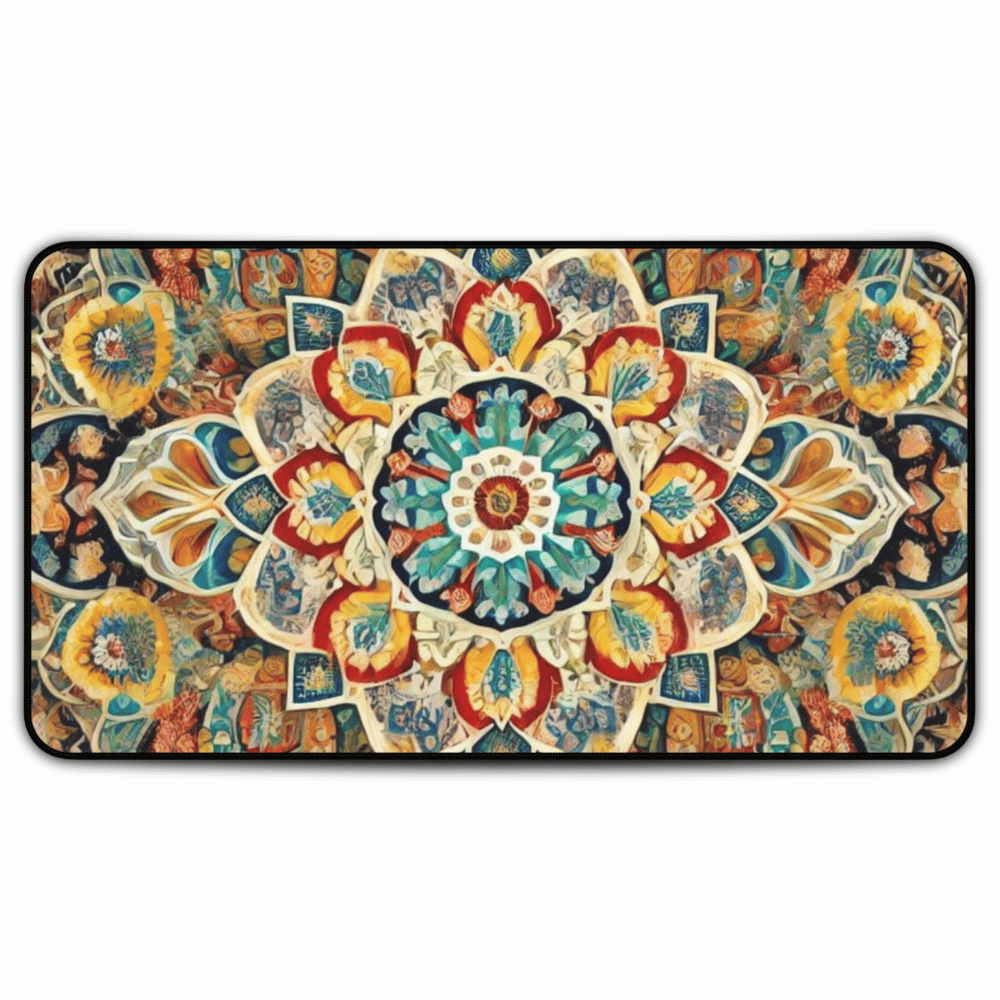 Eye Of Shamsi Persian Carpet Desk Mat with Arabic, Middle Eastern rug textiles with unique oriental patterns perfect for beautiful desk aesthetics