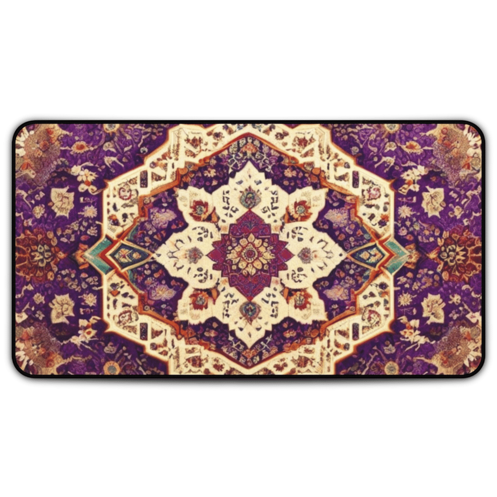 Zanobia's Blessing Persian Carpet Desk Mat with Arabic, Middle Eastern rug textiles with unique oriental patterns perfect for beautiful desk aesthetics