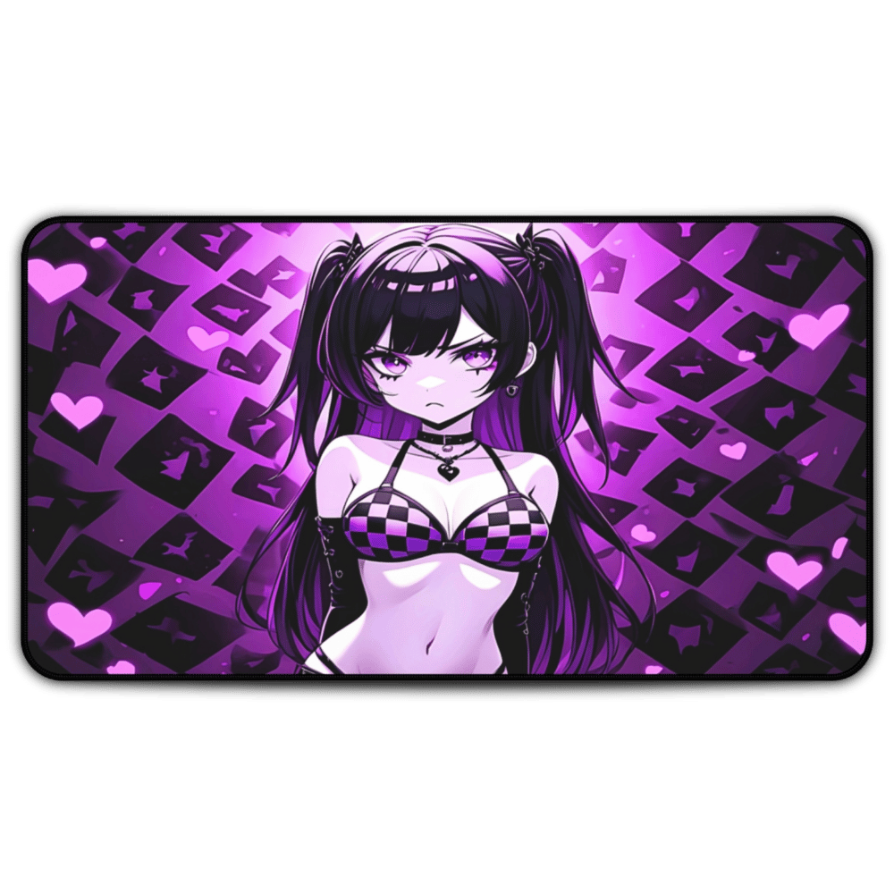 Annoyed Purple Hearts Goth Girl Desk Mat sexy anime girl, lewd waifu artwork