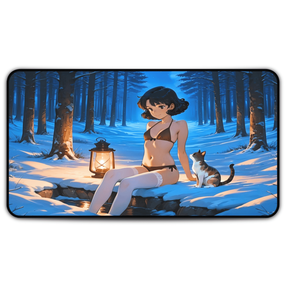 Yumeko – Moonlit Stray and Frozen Maid Lewd Desk Mat anime desk mat with dreamy waifu illustration in classic anime style, featuring a beautiful Japanese anime girl and soft aesthetic design
