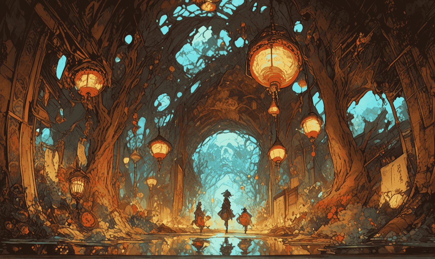Beautiful Japanese Girl Anime Waifu Desk Mat Nihonga Painting Style Large Mousepad Ancient Temple Lanterns