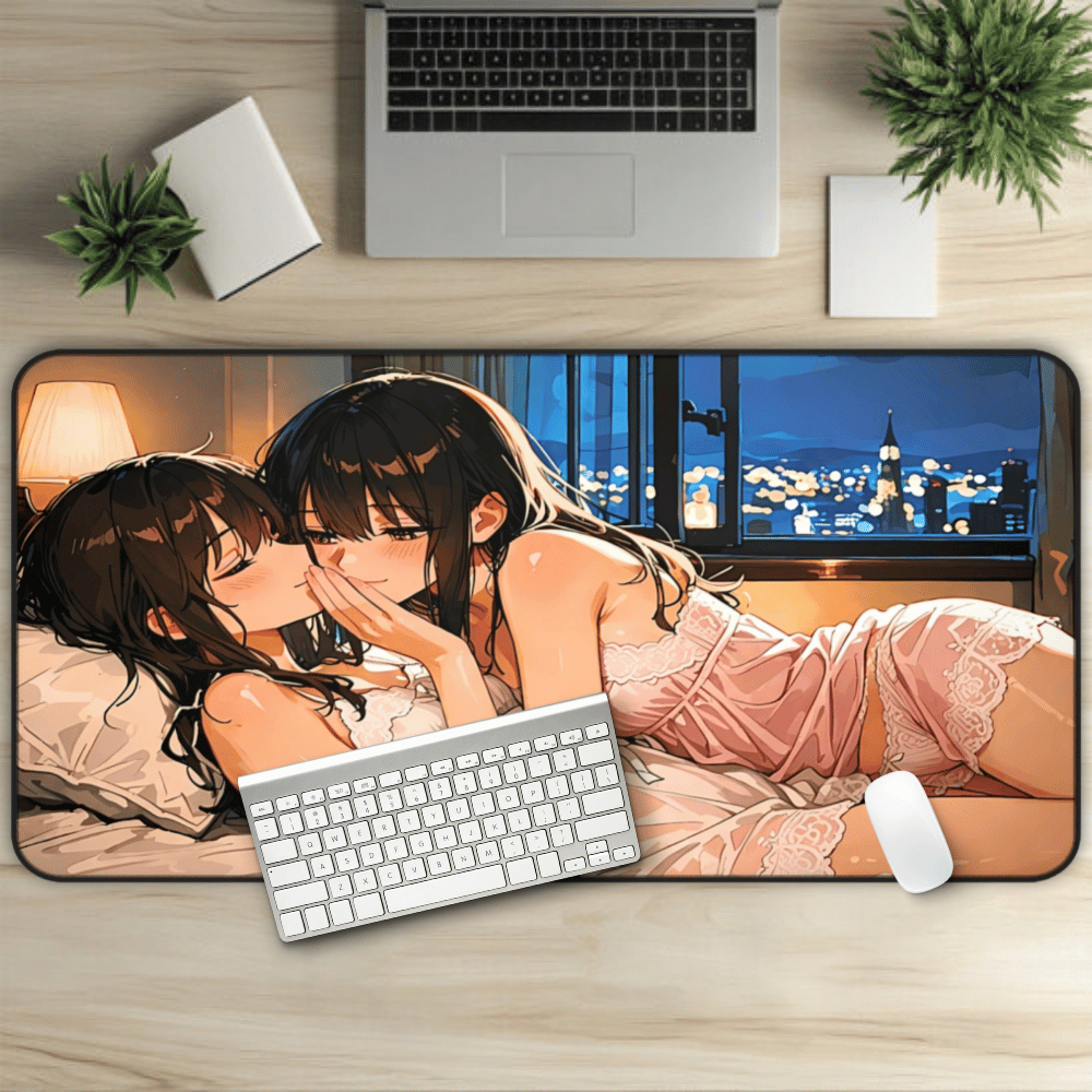 Anime desk mat featuring cute lewd girls lounging at a sleepover