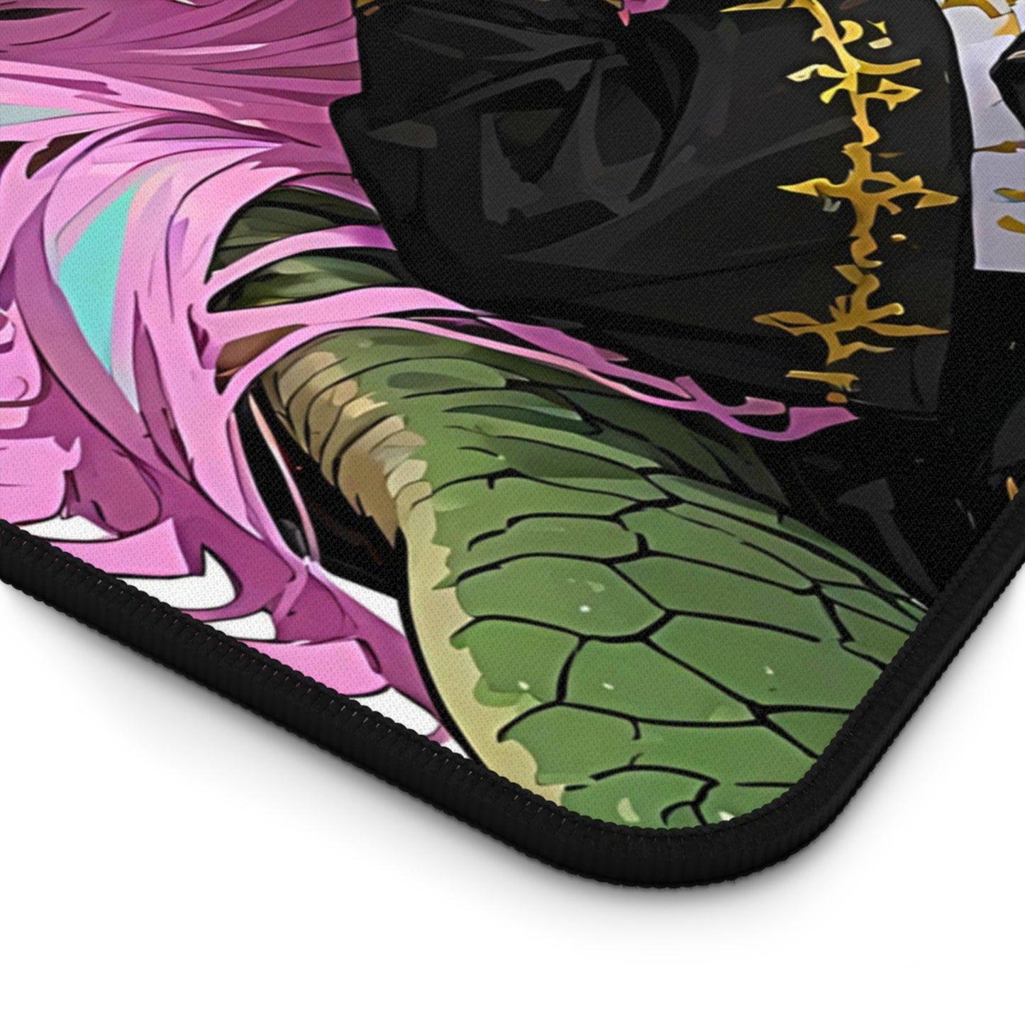 hentai anime desk mat featuring a sexy lewd nun girl, slutty costume purple hair white background desk mat mousepad