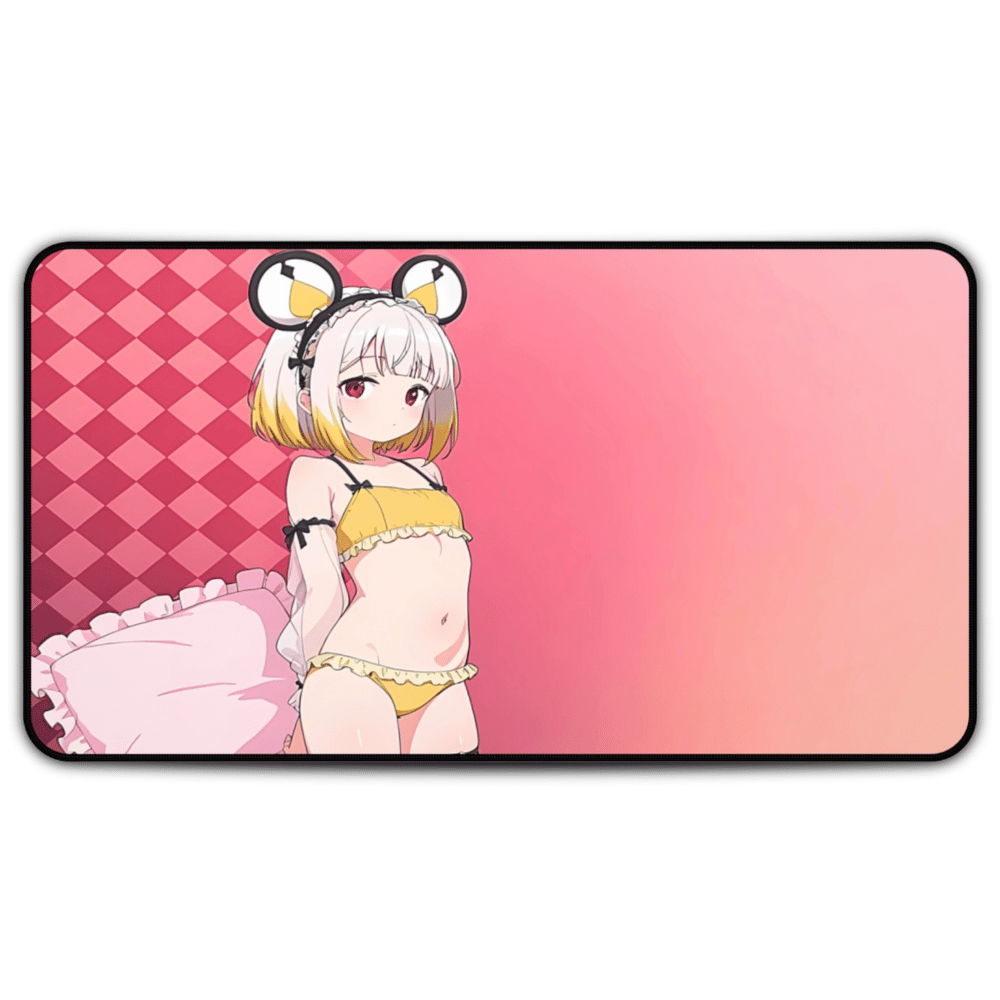 Cute anime mouse girl in yellow lingerie on a desk mat