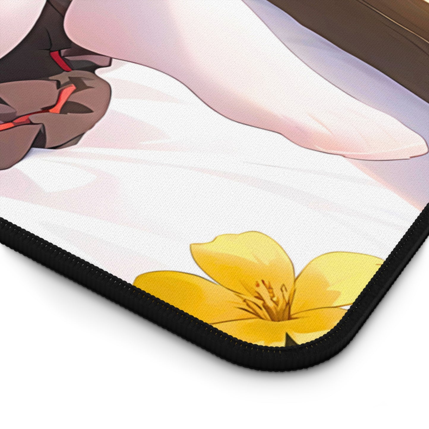 Lewd Cozy Mouse Girl Anime Desk Mat with anime girl art, desk mat, waifu, gamer, cute, aesthetic, anime setup, lewd, waifu, feet, soles, toes, foot fetish, ass, ecchi, uncensored, waifu, dress,