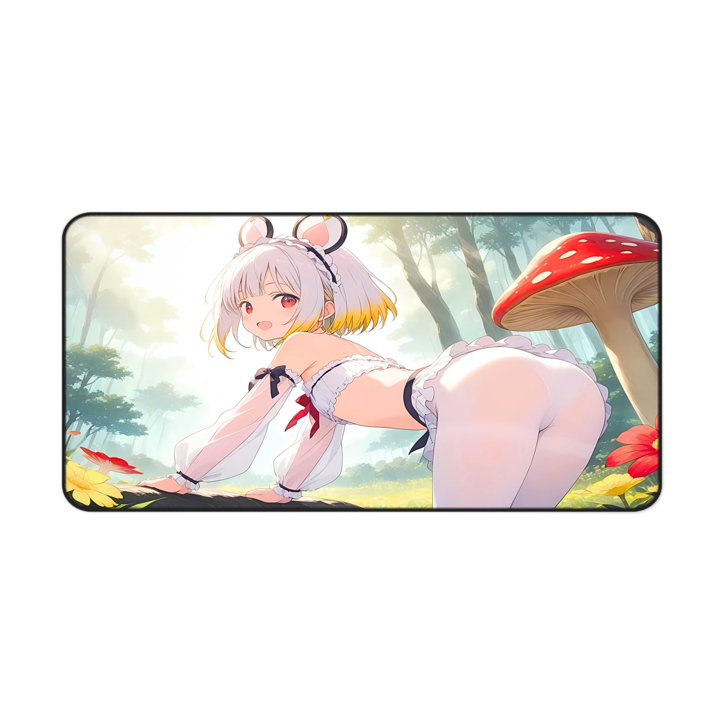 Lewd Mouse Girl In Mushroom Forest Anime Desk Mat with anime girl art, desk mat, waifu, gamer, cute, aesthetic, anime setup