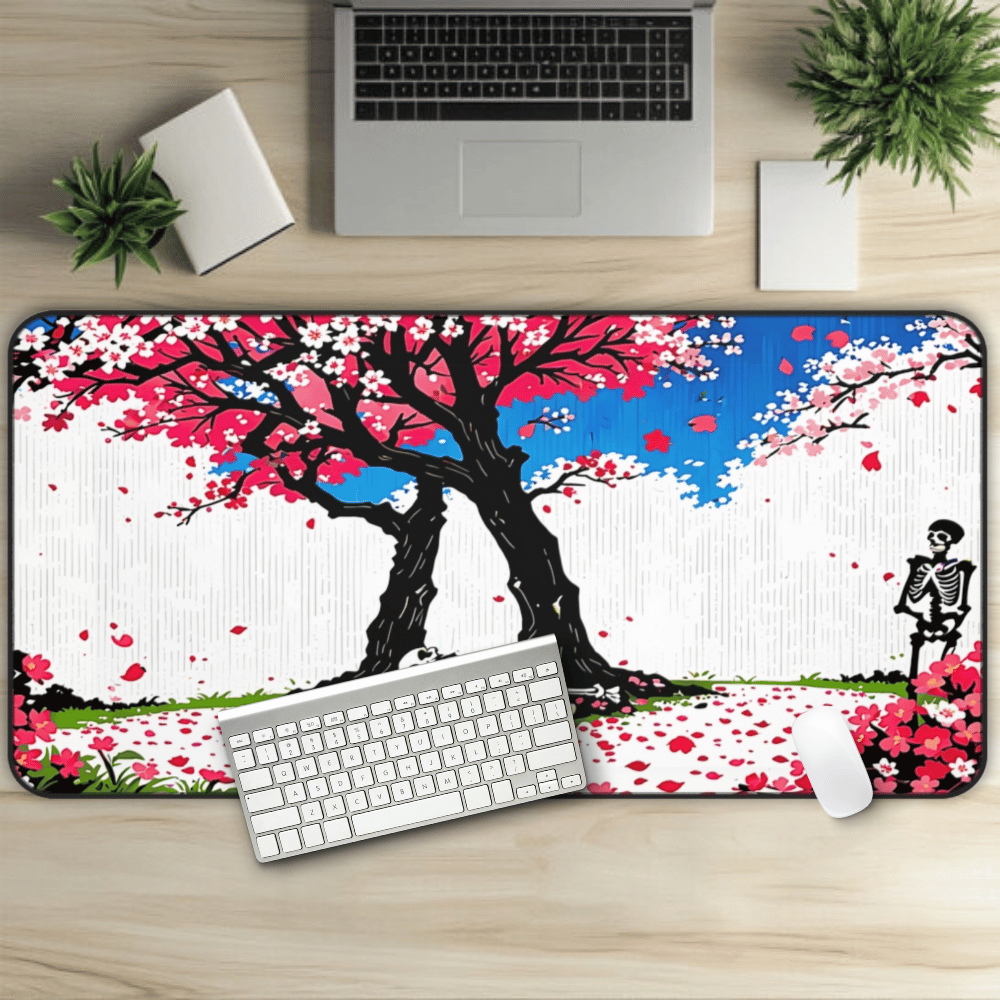Premium Wabi-Sabi – Lovers Beneath the Blossoms desk mat design with aesthetic anime girl theme