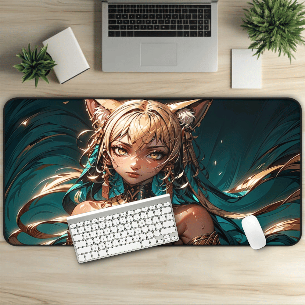Golden desert queen with fierce look desk mat