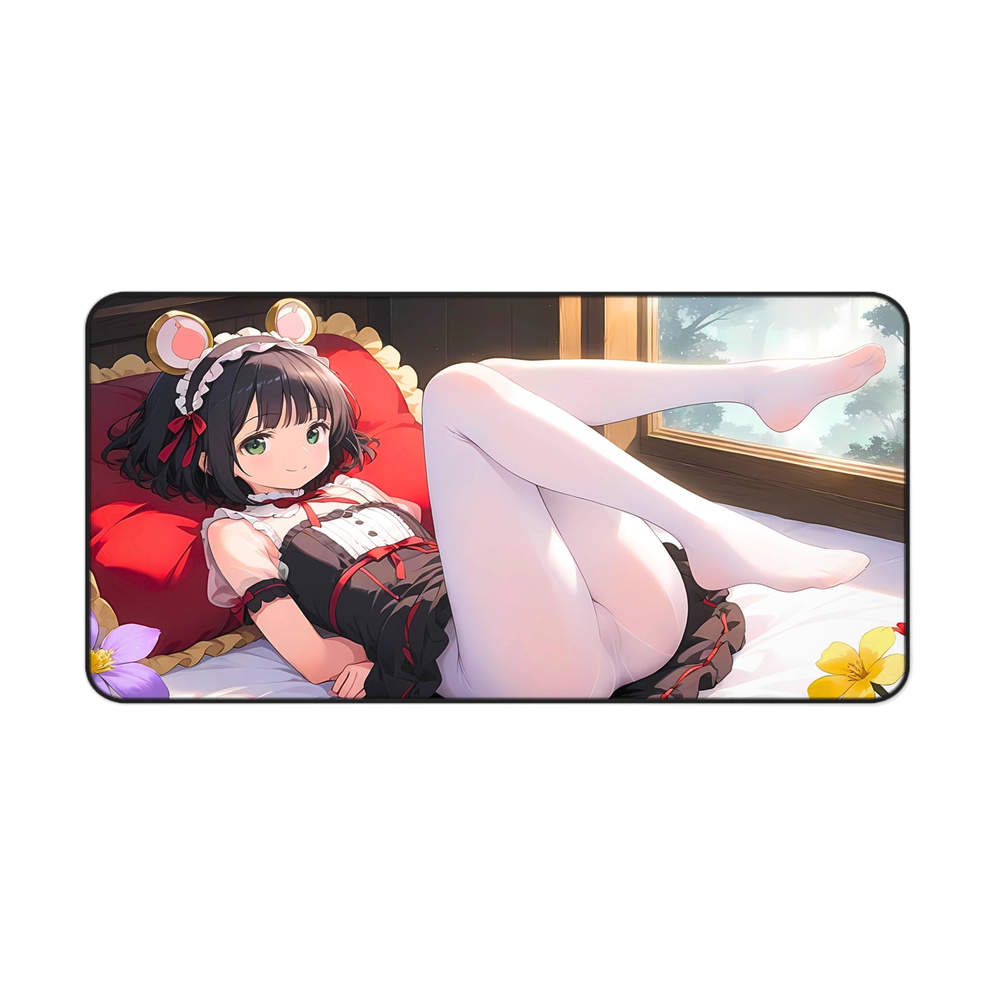 Lewd Cozy Mouse Girl Anime Desk Mat with anime girl art, desk mat, waifu, gamer, cute, aesthetic, anime setup, lewd, waifu, feet, soles, toes, foot fetish, ass, ecchi, uncensored, waifu, dress,