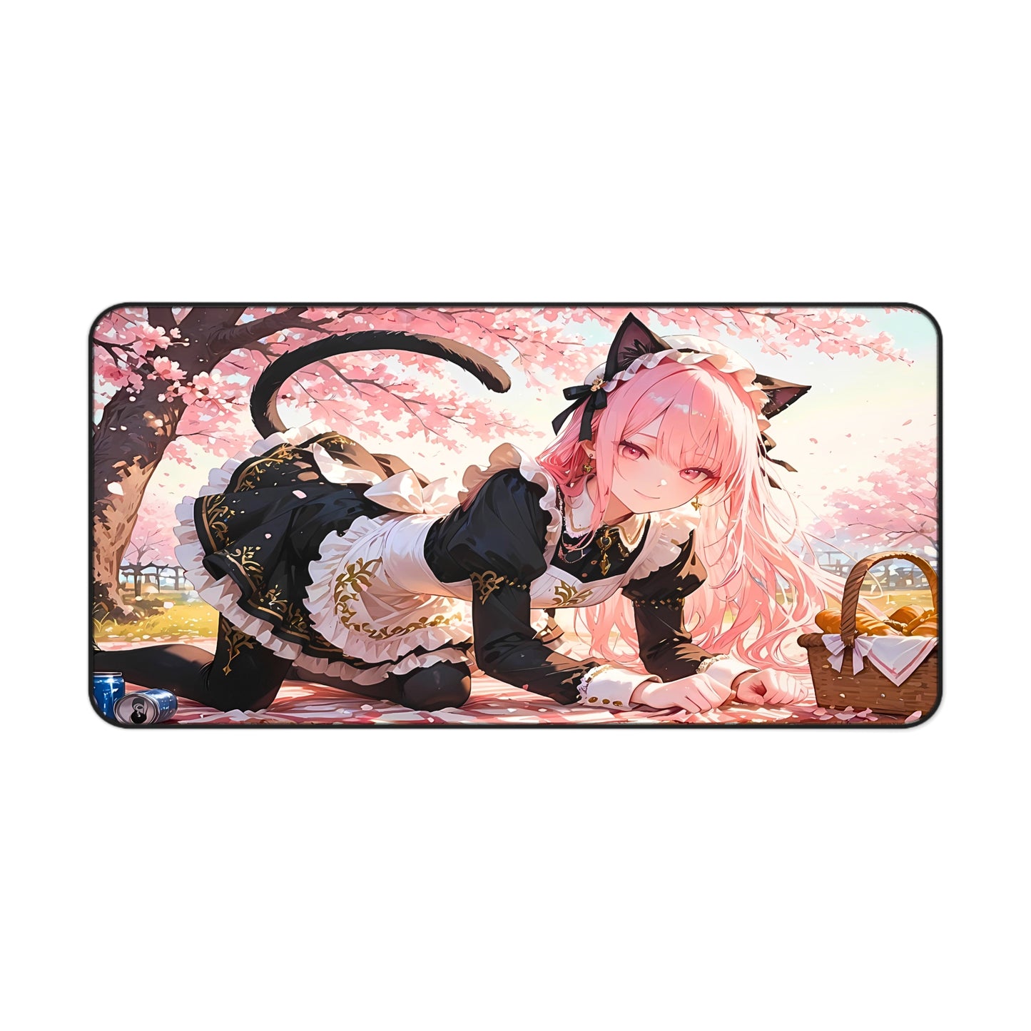 Elegant cherry blossom anime mat with maid girl
