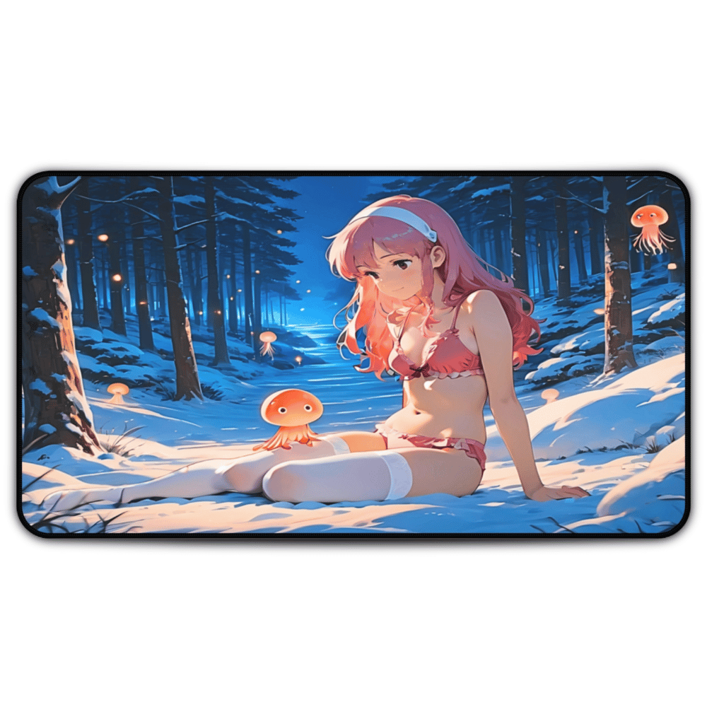 Yumeko – "Our Love Will Never Die" Lewd Anime Desk Mat anime desk mat with dreamy waifu illustration in classic anime style, featuring a beautiful Japanese anime girl and soft aesthetic design