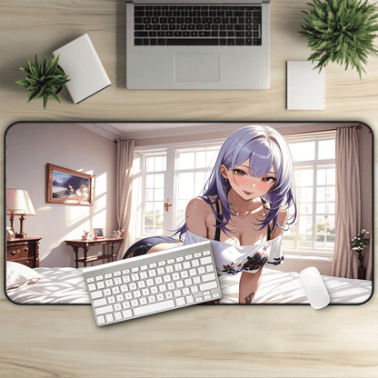 Sexy Lavender Gamer Waifu Desk Mat with anime girl art, desk mat, waifu, gamer, cute, aesthetic, anime setup