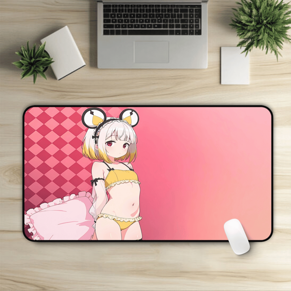 sexy small breast anime girl desk mat holding a pillow beautiful naked body hentai desk pad