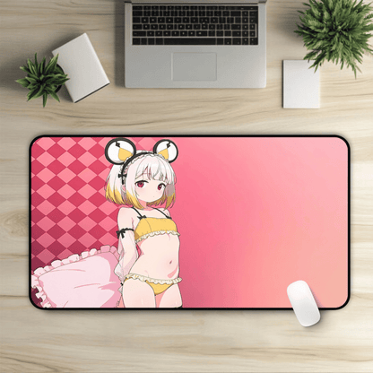 sexy small breast anime girl desk mat holding a pillow beautiful naked body hentai desk pad