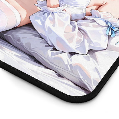 Bedtime Joy – Cute Anime Girl with Bunny & Cat Desk Mat anime desk mat featuring waifu style and design