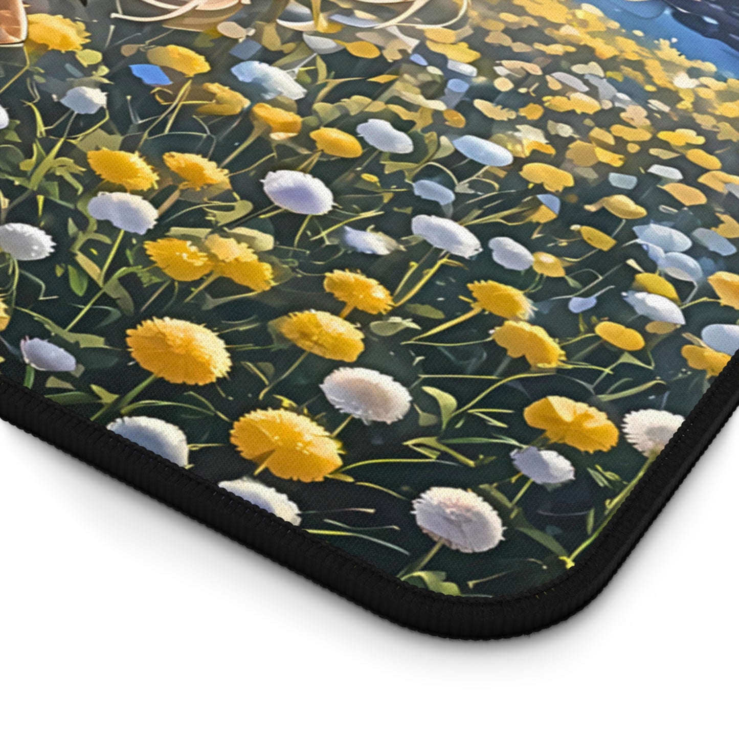 Hana No Uta – Blonde Girl & Golden Petals Anime Desk Mat with anime girl art, desk mat, waifu, gamer, cute, aesthetic, anime setup, gorgeous, majestic, melancholic, young, waifu, playmat, mousepad, dandelion, long sleeve, blonde hair, hair flower, sunset, vibrant, colors 