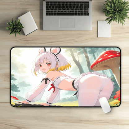 Lewd Mouse Girl In Mushroom Forest Anime Desk Mat with anime girl art, desk mat, waifu, gamer, cute, aesthetic, anime setup, hentai, lewd, waifu, naked, pantyhose, ass, round, booty, small, breasts, flat, chest