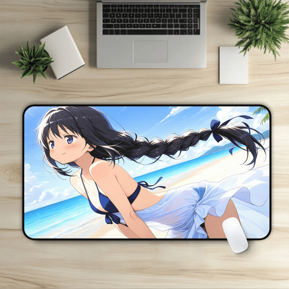 Seaside Breeze Beach Girl Anime Desk Mat with anime girl art, desk mat, waifu, gamer, cute, aesthetic, anime setup, beautiful, summer, gift, hentai, naked, nude, loli, thigs, ass, blue, bikini, braids, young, sandy, beach, playmat, mousepad, desk mat, gaming, gamer, gift, uncensored, small breasts, thighs, pale skin, schoolgirl