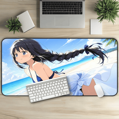 Seaside Breeze Beach Girl Anime Desk Mat with anime girl art, desk mat, waifu, gamer, cute, aesthetic, anime setup, beautiful, summer, gift, hentai, naked, nude, loli, thigs, ass, blue, bikini, braids, young, sandy, beach, playmat, mousepad, desk mat, gaming, gamer, gift, uncensored