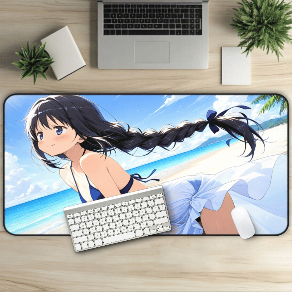 Seaside Breeze Beach Girl Anime Desk Mat with anime girl art, desk mat, waifu, gamer, cute, aesthetic, anime setup, beautiful, summer, gift, hentai, naked, nude, loli, thigs, ass, blue, bikini, braids, young, sandy, beach, playmat, mousepad, desk mat, gaming, gamer, gift, uncensored, small breasts, thighs, pale skin, schoolgirl