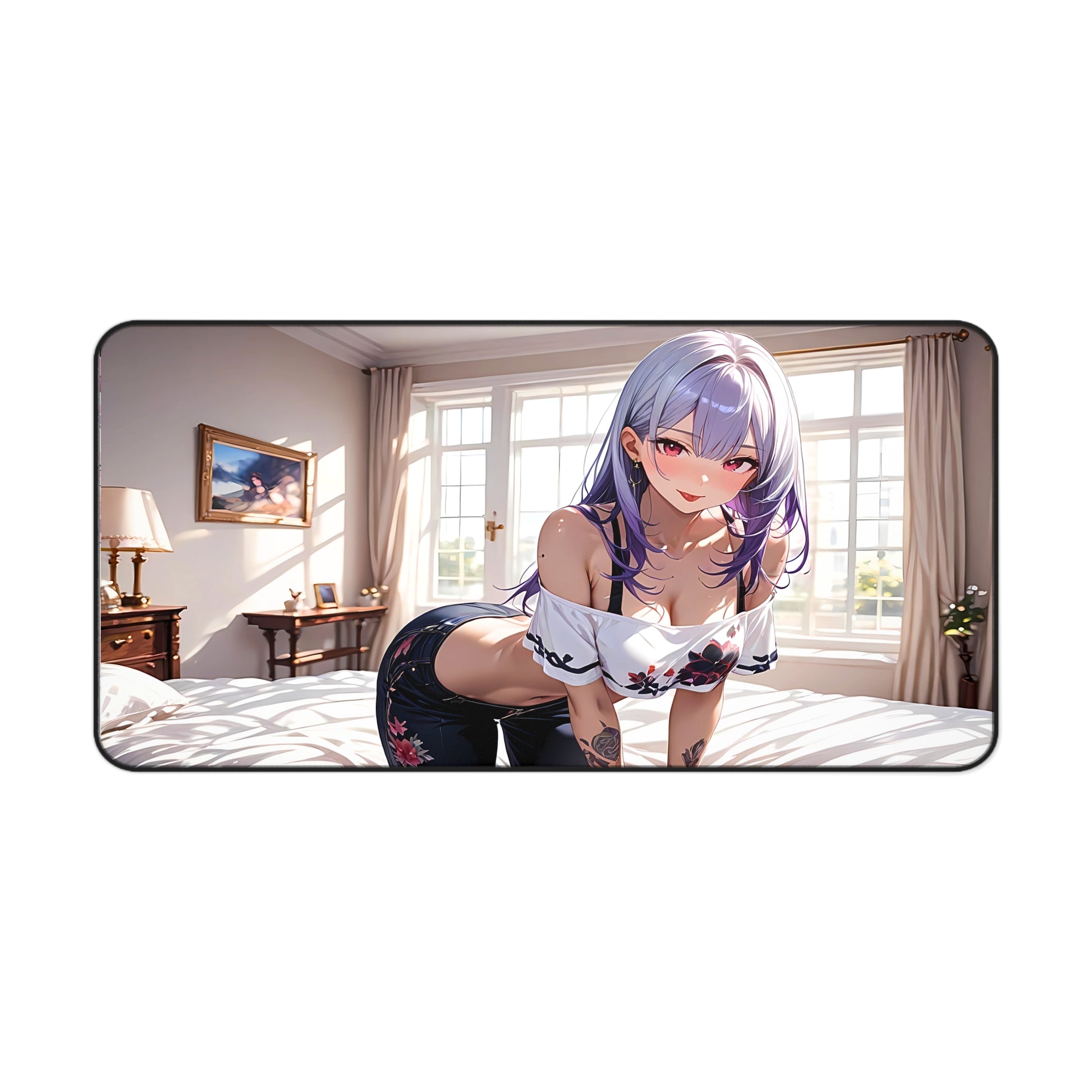 Sexy Lavender Gamer Waifu Desk Mat with anime girl art, desk mat, waifu, gamer, cute, aesthetic, anime setup